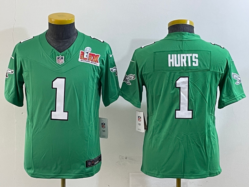 Youth 2025 Philadelphia Eagles #1 Hurts green Nike NFL jersey style 6->youth nfl jersey->Youth Jersey